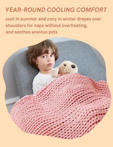 YnM Cooling Weighted Blanket, 100% Cotton Handmade Chunky Knitted Blanket, Weighted Lap, Breathable Heavy Blankets, Machine Washable Throw for Sleep or Home Decor (Light Pink, 50x60 Inch, 10lbs) - Image 5