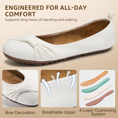 Ecetana Comfortable Ballet Flats for Women: Lightweight Cushioned Foldable Slip-On Work Shoes with Memory Foam - All Day Walking Comfort - Dressy Flats for Office Business - Image 4