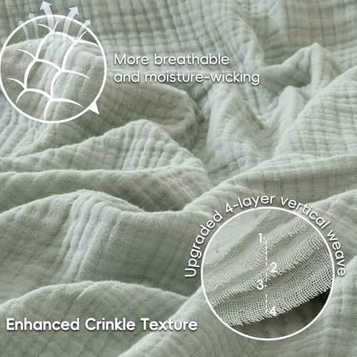 PHF 100% Cotton Muslin Blanket King Size 108"x90", 4-Layer Lightweight Gauze Throw, Breathable Cloud-Soft Minimalist Blanket for Bed, Couch, Camping & Baby, Sage Green, Ideal Gift - Image 3