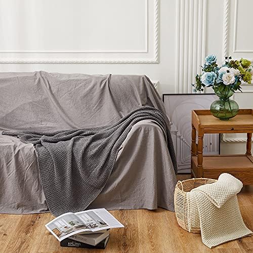 Longhui bedding 100% Cotton Knitted Throw Blanket – Dark Grey, Soft & Cozy, Machine Washable, 51"x63" – Perfect for Living Room, Couch, Sofa, Bed or Travel - Image 2