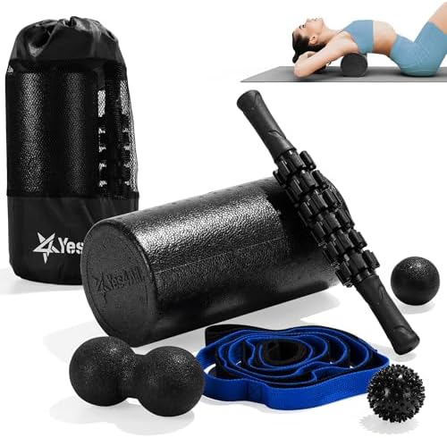 Yes4All Foam Muscle Roller Set, 7-in-1 High-Density Set of Back Roller, Fascia Massage Tool, Stretch Strap, Spiky, Peanut & Smooth Massage Balls, Carry Bag - Ideal for Muscle Care & Relaxation by Unknown