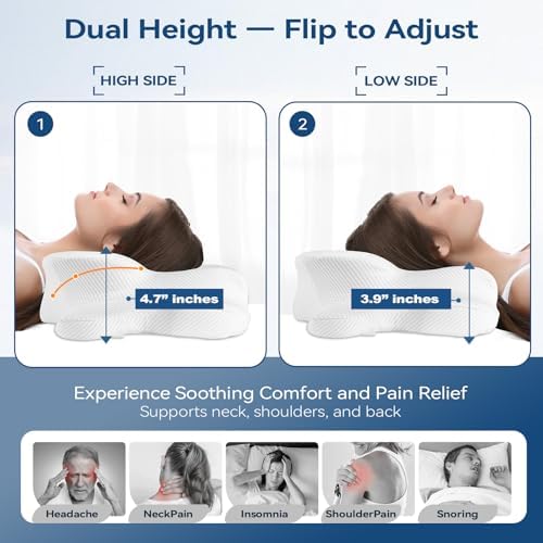Cervical Neck Pillow - Memory Foam Pillow for Pain Relief Sleeping, Ergonomic Neck Support Contour Pillows for Side Back Stomach Sleepers,Orthopedic Breathable Pillowcase (Ivory) - Image 5