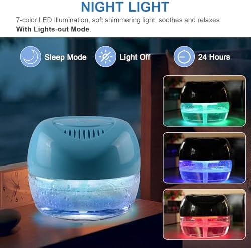 Water-Based Purifier Air Washer, Air Revitalizer & Freshener, Air Fresher with 7 LED Color Changing Light for Rooms (Blue) - Image 2