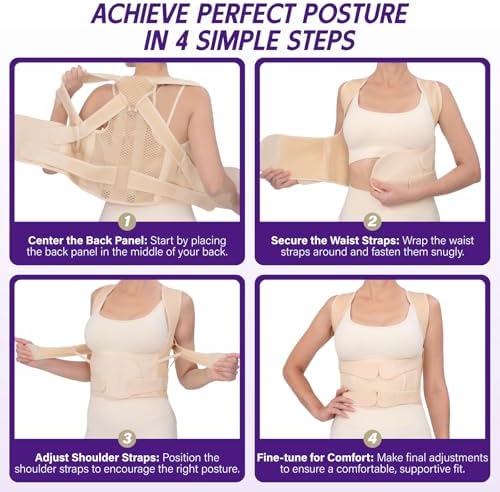 Back Brace Posture Corrector for Women & Men, Adjustable Full Back Support, Shoulder Straightener for Upper & Lower Back Pain Relief-Scoliosis, Hunchback, Waist Trainer (Medium, Beige) - Image 6