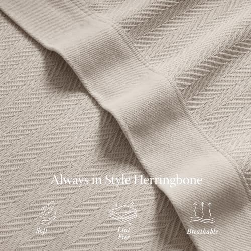 Threadmill Luxury 100% Cotton Twin Herringbone Blanket, Sand - Image 5