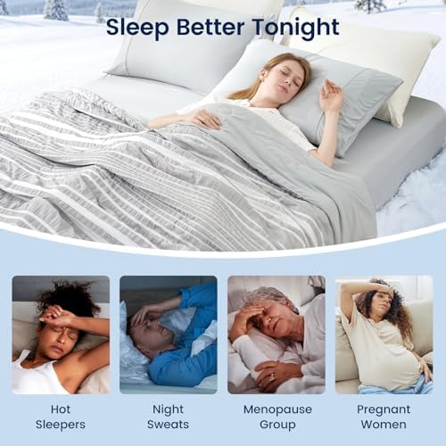 Cozy Bliss Cationic Dyed Seersucker Cooling Comforter Queen Size, Lightweight Airflow Silky Cooling Bedding with Q-Max>0.45 for Bedroom, Home Decor, Hot Sleepers & Night Sweats, Grey 90"x90" - Image 4