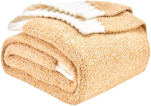 CozeCube Reversible Knitted Throw Blanket, Orange White Melange 50"x60" by CozeCube