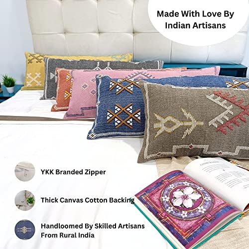Trade Star Handwoven Sabra Kilim Lumbar Pillow Cover Farmhouse Cushion Cover Sofa Pillow Cases for Home Fall Decor Cushion Case Premium Quality Luxurious 14x36 Inches (Pattern - 1) - Image 6