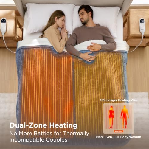 Bedsure Heated Blanket Queen Size, Dual Control Electric Blanket, Blue - Image 3