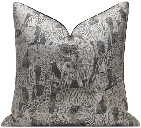 Wildlife Safari Throw Pillow Cover 18x18 inch, Animal Jacquard Cushion Cover, Lion Tiger Cheetah Zebra Giraffe Pattern, Decorative Pillow Case with Hidden Zipper for Living Room Couch by AIBUHOME