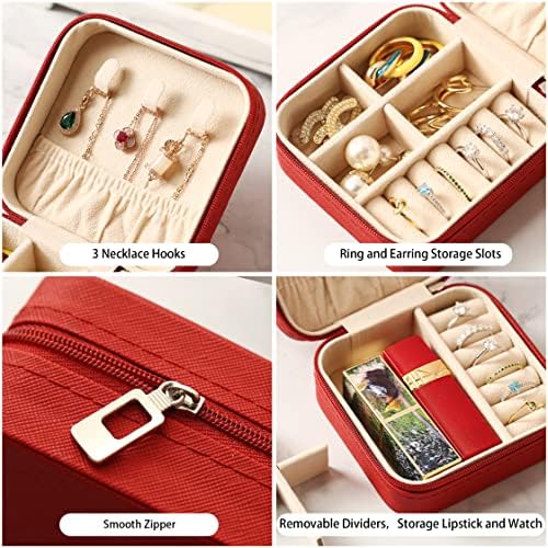 ZPROW Travel Jewelry Case, Mini Portable Jewelry Travel Boxes, Small Jewelry Organizer for Rings, Earrings, Pendants, Watches, Necklaces, Lipsticks Organizer Storage Holder Case (Red) - Image 4