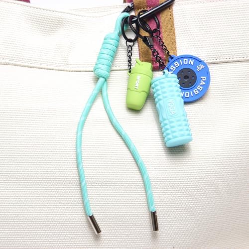 15PCS Fitness Yoga Keychain Set, Gym Accessories with Weight Plate Bottle Large Foam Roller Loops Clips for Keys Bags - Image 4