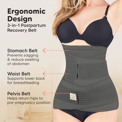 3 in 1 Postpartum Belly Support Recovery Wrap Band (Mystic Gray, M/L) - Image 2