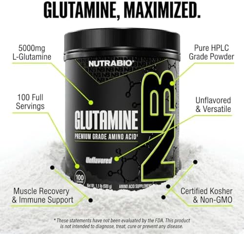 NutraBio Pure L-Glutamine Powder, 100 Servings L-Glutamine Supplement, Amino Acid, Pure Grade, Glutamina, Absolutely no Additives, Fillers or Excipients, Muscle Recovery Supplement - (500 Grams) - Image 3