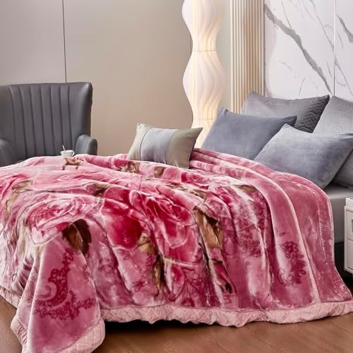 5.5 lbs Korean Faux Mink Fleece Throw 59×79 inch, Silky Soft and Warm, 2 Ply Reversible Raschel Pink Rose Throw. - Image 5