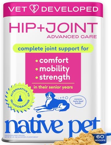 Native Pet Hip and Joint Supplement Dogs - Powder with UC-II Collagen and HMB - Senior and Large Breed Dog Joint Support - Made in USA - 60 Scoops by NativePet