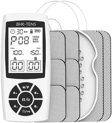 Rechargeable TENS Unit EMS Muscle Stimulator 22 Modes 40 Intensity Dual Channel Electronic Pulse Massager for Neck Back Shoulder Leg Pain Relief, Portable Physical Therapy Machine with 8 Pads by BHKTENS