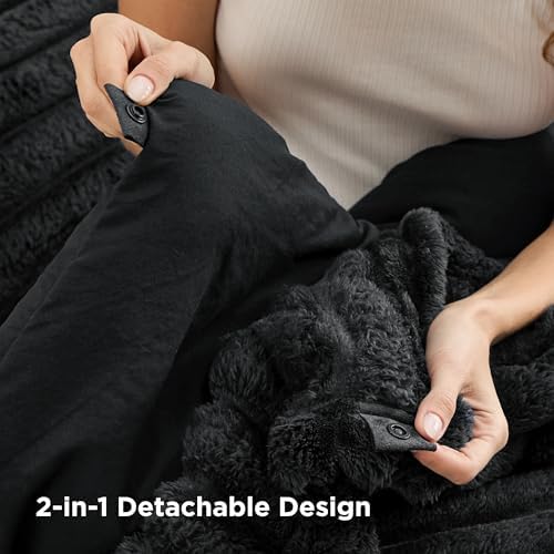 Bedsure Gentlesoft™ 2-in-1 King Size Comforter Set and Detachable Fluffy Blanket, Black Bedding Set for All Season Use, Detachable Design for Space Saving (Includes 2 Pillow Shams, 2 Pillowcases) - Image 5