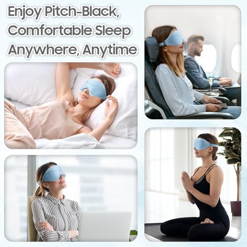 Sleep Mask - Total Blackout 3D Sleeping Mask, Super Lightweight & Silky Soft Eye Mask for Sleeping, Fully Adjustable Fit for Home, Traveling, Meditation, Yoga, Light Blue, Mothers Day Gifts - Image 6