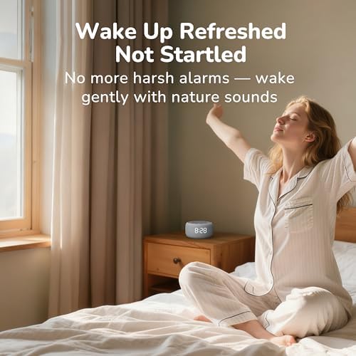 Buffbee Alarm Clock with Sound Machine for Bedrooms – 2-in-1 White Noise Machine for Sleep, Gentle Wake-Up with Soft Alarm Sounds, Ambient Night Light, Plug-in, Sleep Better, Wake Gently - Image 4