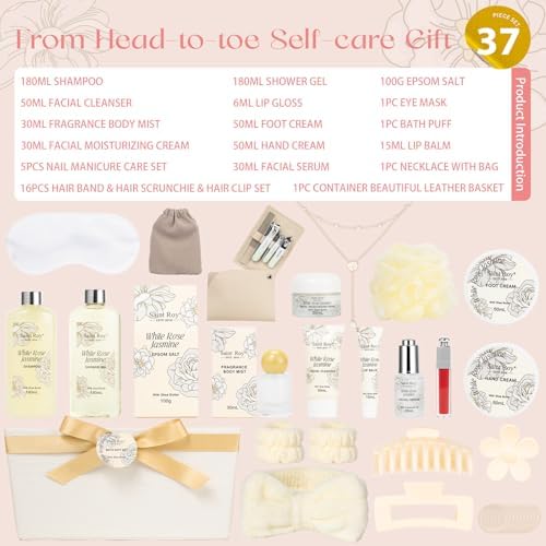 37Pcs Rose Jasmine Bath and Body Gift Basket, Facial Skin Care Set, Spa Kit - Image 2