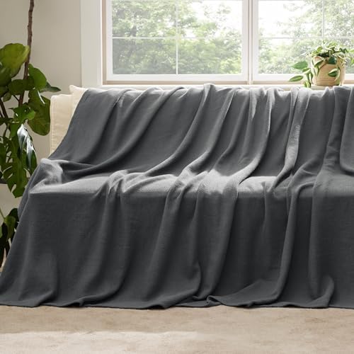 Bedsure 100% Cotton Blanket, Herringbone Weave, Twin-XL, Dark Grey - Image 5