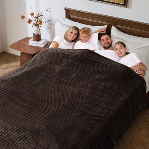 Bnuitland Brown Fleece Throw Blanket 90"x108",300GSM Soft Cozy Warm Lightweight Stripe Pattern for Bed Sofa Home Decor,Suitable for Adults Family All Season - Image 3