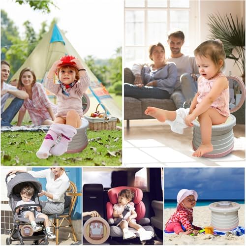 Portable, Foldable Potty seat for Toddler, Training Toilet Seat Emergency Toilet The Bottom Has the Function of Storing Garbage Bags for Car, Camping (Pink) - Image 2
