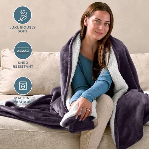 Bare Home Sherpa Fleece Blanket (King, Eggplant) - Image 3