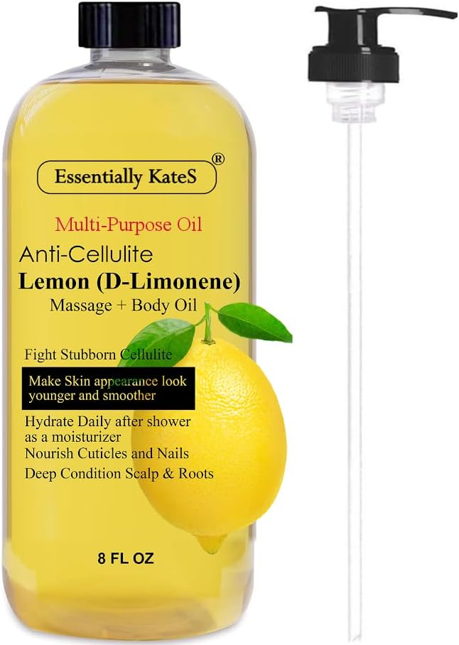 Essentially KateS Lemon (D-Limonene) Massage Lotion Body Oil Multi-Purpose Oil 8 Fl Oz - Cellulite Massage, After-Shower Moisturizer, Hair Scalp Conditioning, and Nail & Cuticles Nourishing - Image 2