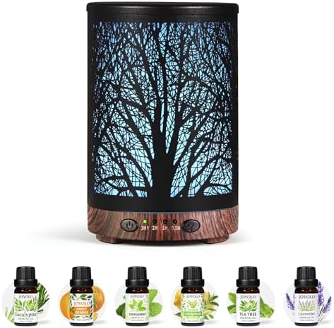 Oil Diffuser with Essential Oils Set, Aromatherapy Diffuser with 7 Color Lights and Auto Shut-Off, Cool Mist Diffuser with 6 Oils Gift Pack for Home Office (Tree with Oils) by JOYOLO