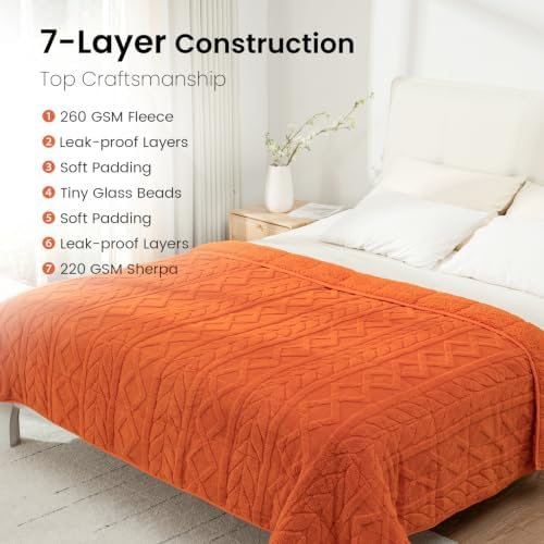 Drewin Weighted Blanket Queen Size 15lbs for Adults,Orange,60 x 80 inches - Image 5