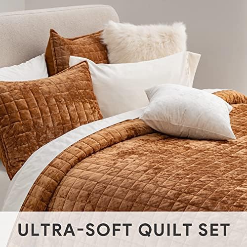 RECYCO Channel Box Stitch Velvet Quilt Set, Queen Size, Rusty Burnt Orange - Image 5