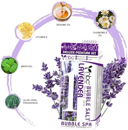 Pedicure Kit Foot Soak Set: Bubble Salt, Sugar Scrub, Massage Mask, Massage Lotion in a Box, 4 Step Foot Spa Kit for Dry Feet, Softens Calluses, Tired Feet（3 Set Lavender) - Image 5