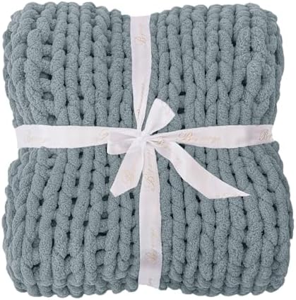 Bigacogo Chunky Knit Throw Blanket for Couch, 40x40 inches, Dusty Blue - Image 7