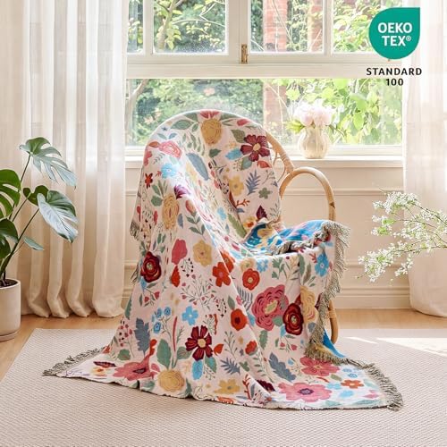 MSGKV Boho Throw Blanket 50"x60" Summer Cotton Floral Blanket for Couch - Image 6