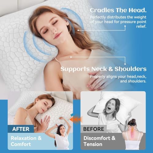 Side Sleeper Pillow for Neck and Shoulder Pain Relief, Cervical Neck Support Pillow for Side Sleepers, Cooling Shredded Memory Foam Pillows for Hot Back Sleepers, Adjustable Curved Queen Bed Pillows - Image 2