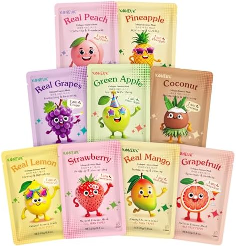KONEUK 9 Pack Fruit Face Masks Skincare for Kids, Skin Care for Teens Women by KONEUK