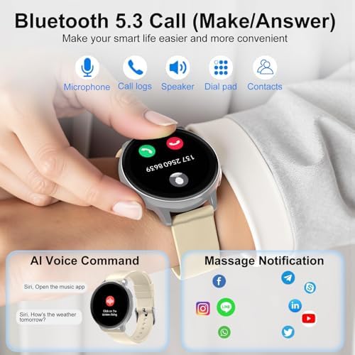 Smart Watch for Men Women Fitness Tracker with 100+ Sport Modes,Activity Trackers for iOS/Android Waterproof/Heart Rate/Sleep/Steps Monitor/Pedometer Monitor Monitor (Silver+Beige) - Image 3