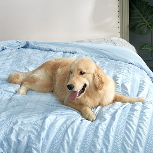 Cozy Bliss Seersucker Cooling Comforter Twin Size, Q-Max 0.45 Reversible Lightweight Cooling Blanket, Breathable Silk Smooth Summer Bedding Quilt for Hot Sleepers Night Sweats Cold Blue - Image 6