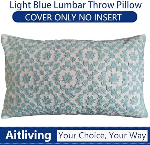 Lumbar Decorative Throw Pillow Cover 12x20 inch Porcelain Light Blue Trellis Mina Pillow Case 1pc Aquatic Blue 30x50cm Glacier Airy Light Blue Pillow Cushion Cover - Image 6