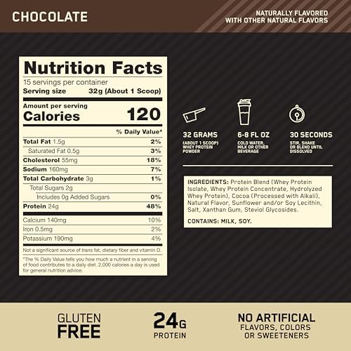 Optimum Nutrition Gold Standard Whey Protein Powder, Chocolate, 1.05 LB - Image 2