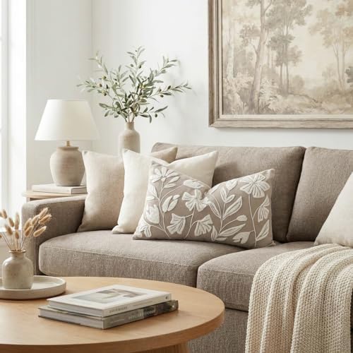 BlissBlush Decorative Lumbar Pillow Cover 12x20, Light Taupe Accent Velvet Throw Pillowcase for Couch Sofa Living Room, Floral Tufted Rectangular Cushion, Cover Only - Image 5