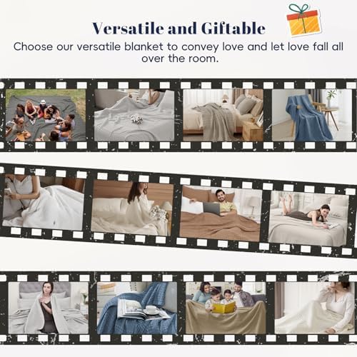 PHF Lightweight 100% Cotton Waffle Throw Blanket for Couch, Airy Blue - Image 6