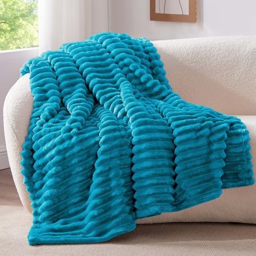 BEDELITE Ribbed Teal Throw Blanket for Couch, 50"x60" - Image 2