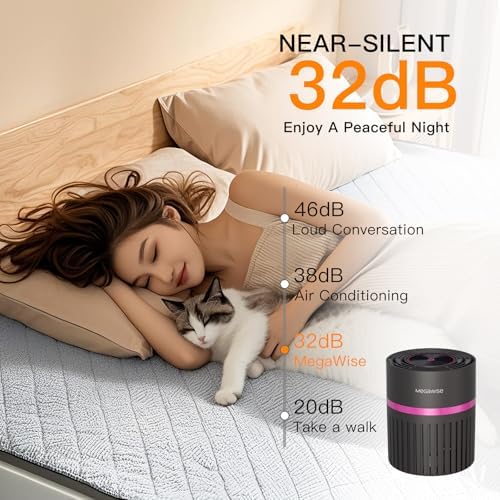 MEGAWISE H13 HEPA Air Purifier, 3-Stage, 24dB Sleep Mode, Black - Image 2