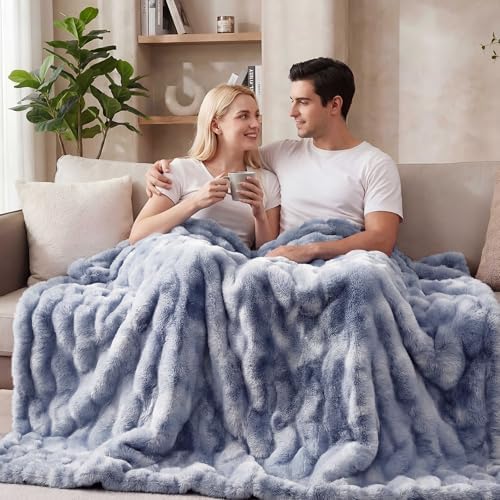 ORINOVA Tie-dye Blue Soft Comfy Throw Blanket for Couch Bedroom Faux Fur 50x60 Fluffy Blanket for Living Room Furry Bed Cozy Home Decor Gifts 860 GSM - Image 2