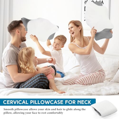 HunnmingRe Pillow Case for Cervical Neck, Light Gray, White, Standard Size - Image 6