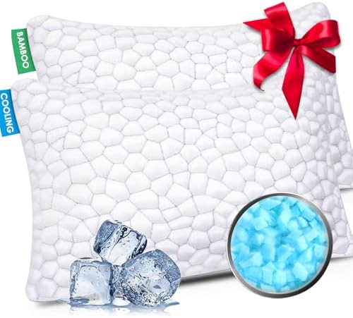 SUPA MODERN Cooling Bed Pillows for Sleeping 2 Pack Shredded Memory Foam Pillows Adjustable Pillow for Side Back Stomach Sleepers Luxury Gel Pillows Queen Size Set of 2 with Washable Removable Cover by SUPAMODERN