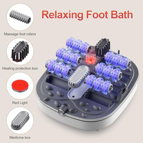 GEHONA Collapsible Foot Spa Bath with Heat,Foot Massager with Two Side Supports,Leakage Protector,Temperature Control,Bubbles,Red Light,Timer, Feet Spa Tub,Feet Soaker,Gifts (Beige) - Image 3